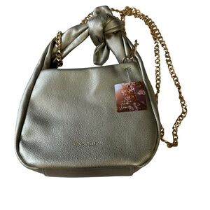 Jentry Kelley Knot Top Rose Gold Cosmetic Bag W/ Gold Chain Crossbody Strap NEW